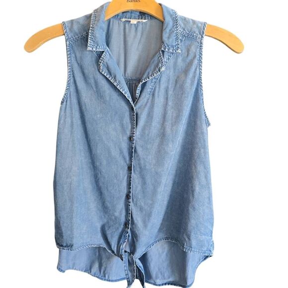 Jane & Delancy Button Up Tie At Waist Blue Short-sleeved Blouse. Size L - Picture 1 of 8
